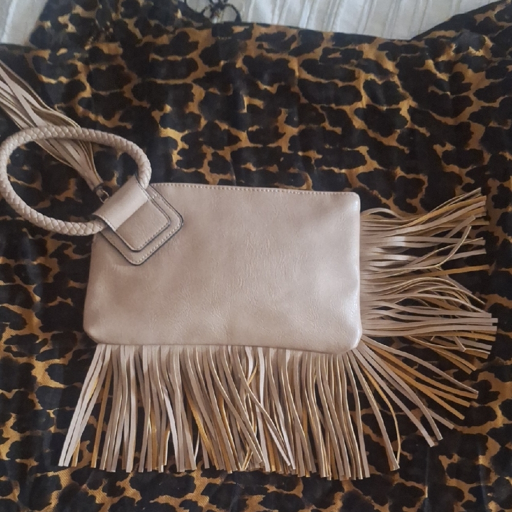 Fringe Tan Clutch Bag